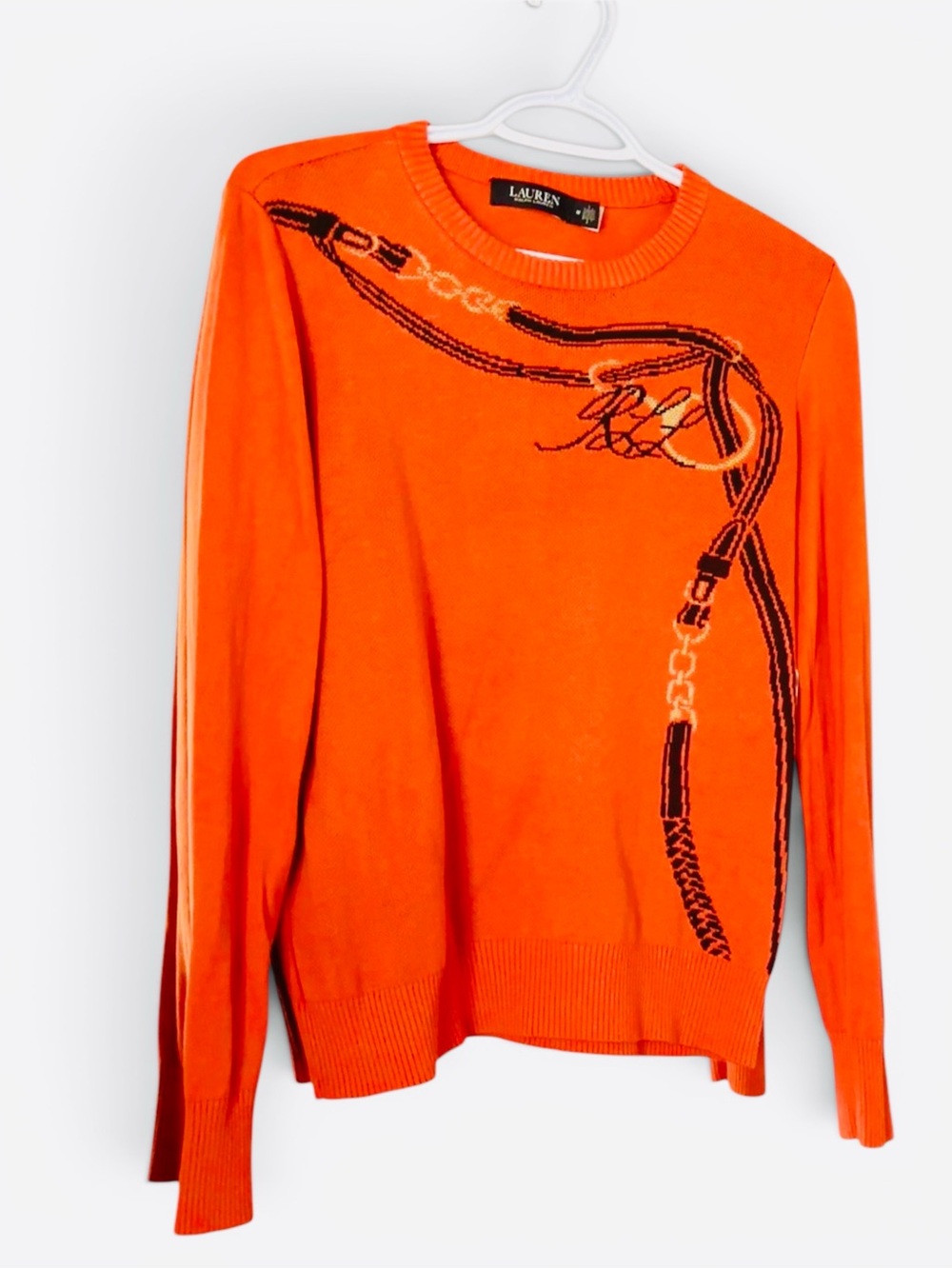Ralph Lauren Orange Sweater with Chain Design